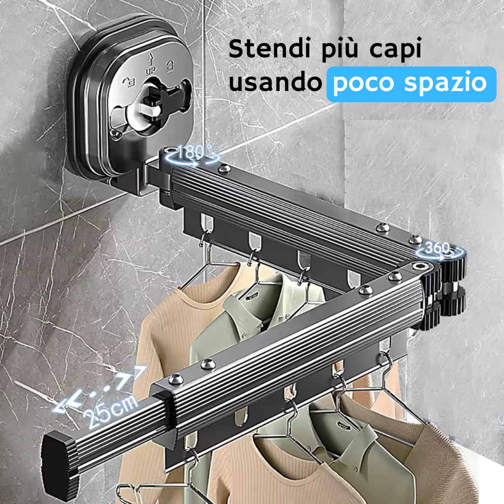 Stendibiancheria Retrattile con Sistema a Ventosa [NON È NECESSARIO FORARE IL MURO]
