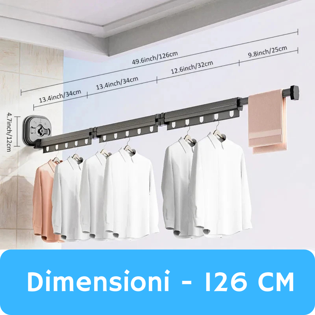 Stendibiancheria Retrattile con Sistema a Ventosa [NON È NECESSARIO FORARE IL MURO]