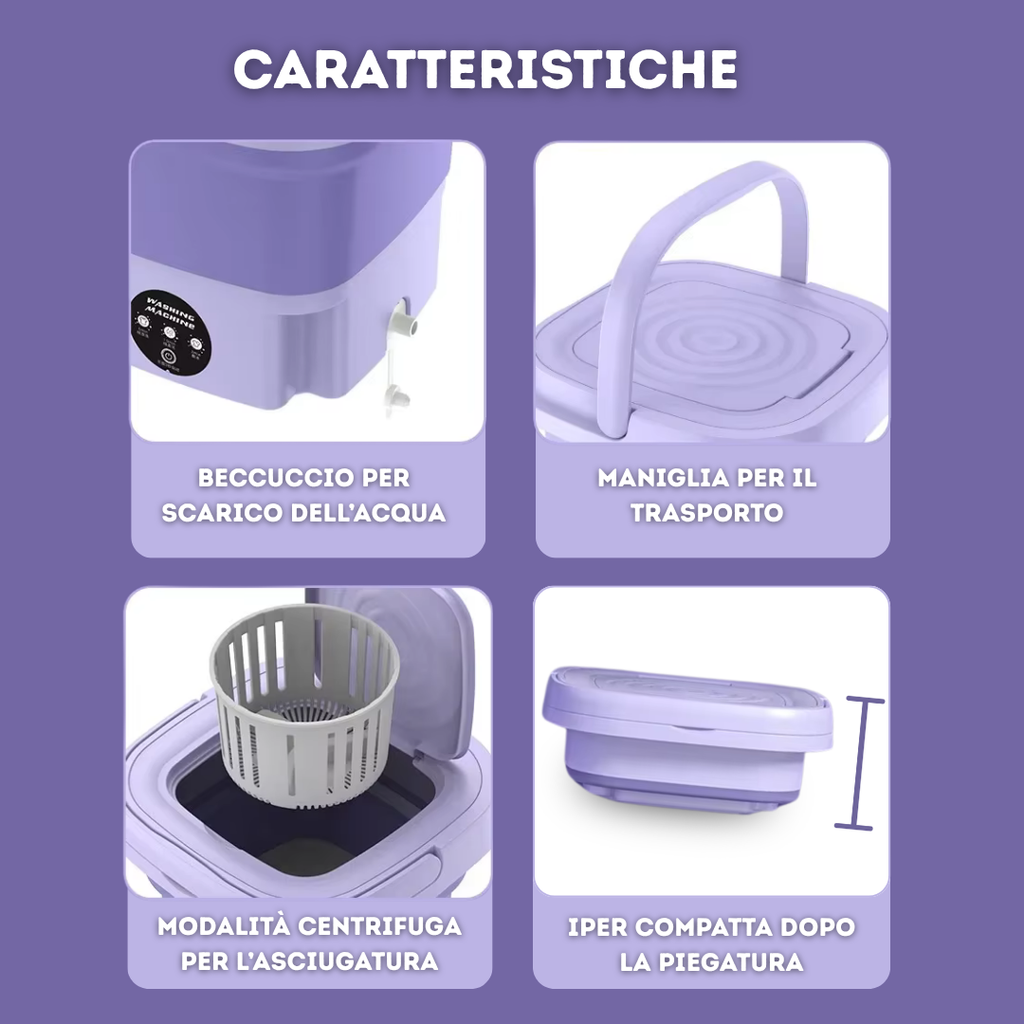 Mini Lavatrice Portatile (3 Modalità di Lavaggio + Centrifuga)
